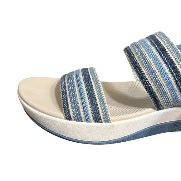 Clarks Cloudsteppers Sandals Womens Size 10 Blue White Striped Slingback Wedge - Picture 11 of 13